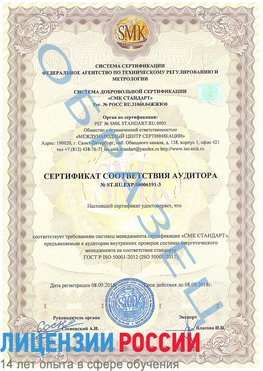Образец сертификата соответствия аудитора №ST.RU.EXP.00006191-3 Киселевск Сертификат ISO 50001